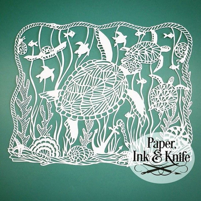 A4 Sea Turtles Intricate Papercut Template Hand cut only PDF JPG files 11x14 commercial use,