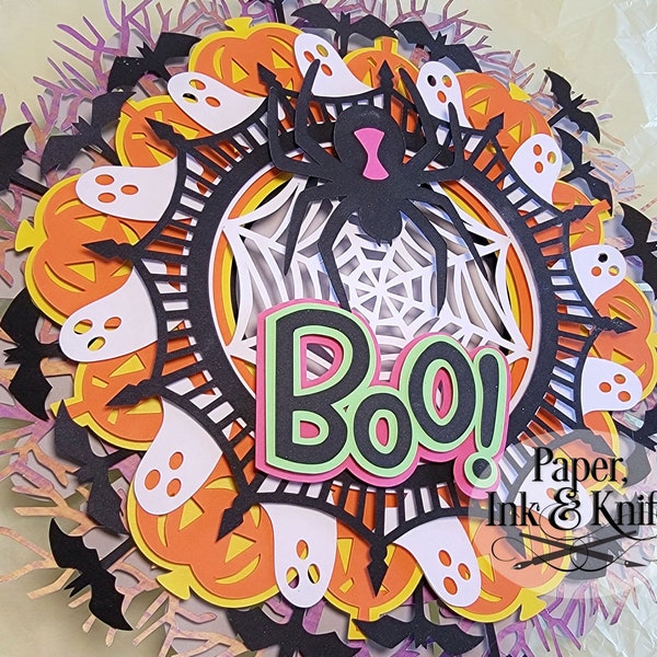 Halloween Wreath, 3D SVG Layered Mandala Papercut Shadowbox Template, Dxf, Pdf, Png, Eps, Commercial Use