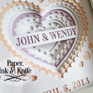 Herz Papercut Schattenbox Vorlage, 3D Svg, Dxf, Png, Eps, Hochzeit oder Jahrestag Geschenk, personalisierter Name und Datum, Kommerzielle Nutzung