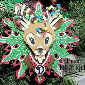 Reindeer Rudolf 3D Papercut Template SVG, PNG Dxf, Layered Paper Ornament, Christmas Shadowbox card, Hand or Machine cut, Commercial Use image 1