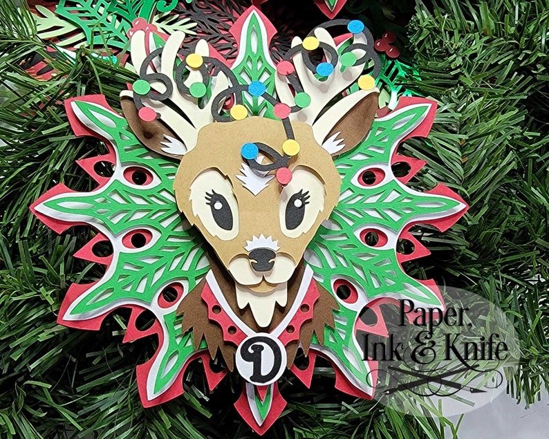 Reindeer Rudolf 3D Papercut Template SVG, PNG Dxf, Layered Paper Ornament, Christmas Shadowbox card, Hand or Machine cut, Commercial Use image 1