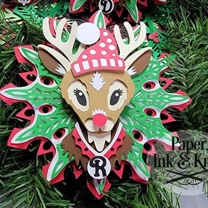 Reindeer Rudolf 3D Papercut Template SVG, PNG Dxf, Layered Paper Ornament, Christmas Shadowbox card, Hand or Machine cut, Commercial Use image 2