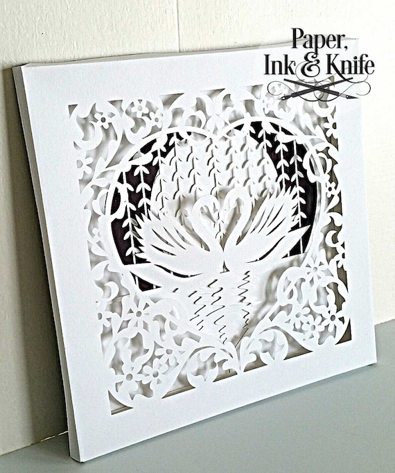 Download Layered papercutting template. Swans in a beautiful ornate ...