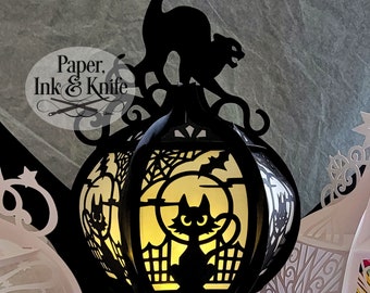 Black Cat Halloween Lantern, Lightbox, 3D SvG, PDF, Eps, PNG, Dxf, Commercial Use