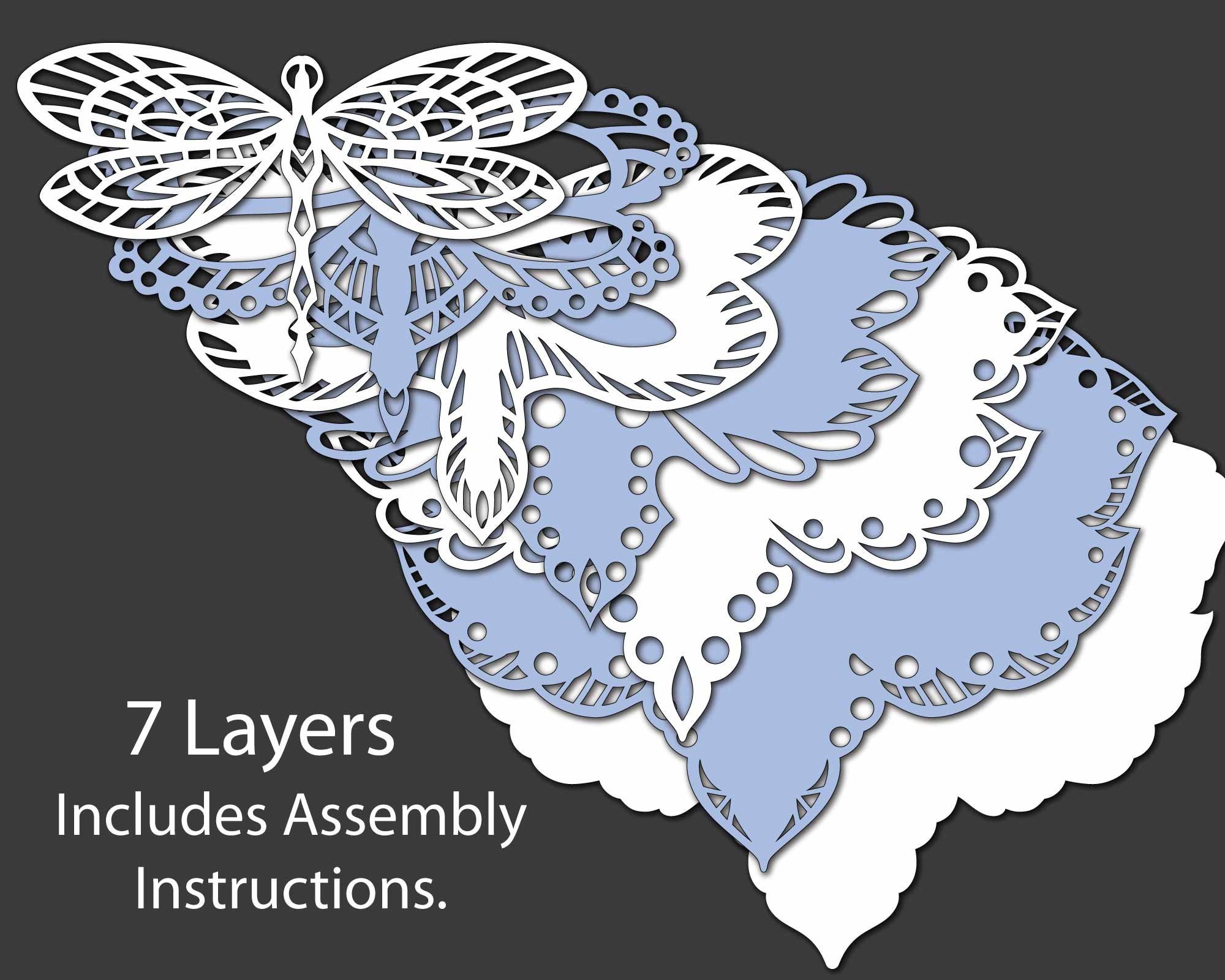 Download Dragonfly 3D Papercut Template SVG PDF JPG Dxf Layered | Etsy