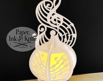 3D SVG Music Symbols Round Paper Cut Lantern, G Clef Luminary, Lightbox, PDF, Eps, PNG, Dxf, Commercial Use