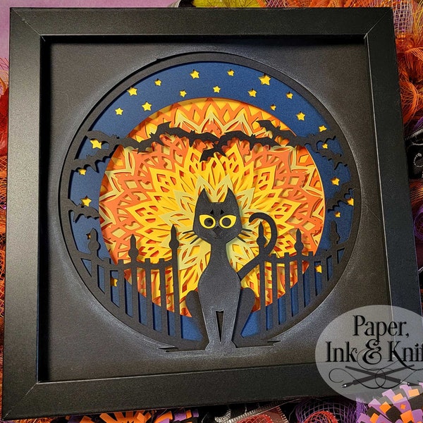 Cat Moon Halloween 3D SVG Papercut Shadowbox Template, Paper Lightbox, Includes Svg, Dxf, Pdf, Png, Eps, Commercial Use Cat Moon Halloween 3D SVG Papercut Shadowbox Template, Paper Lightbox, Includes Svg, Dxf, Pdf, Png, Eps, Commercial Use