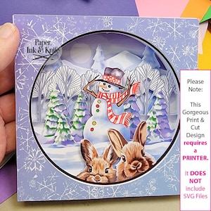 3D Print & Cut Snowman and Bunny Papercut Shadow Box Template, PNG, PDF, 9 couches Utilisation commerciale, Nécessite une imprimante