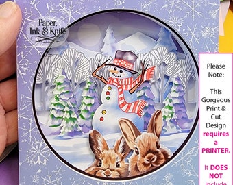 3D Print & Cut Snowman and Bunny Papercut Shadow Box Template, PNG, PDF, 9 layers Commercial Use, Requires a Printer