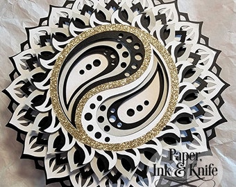 3D Yin Yang Papercut Template SVG, PDF, JPG Dxf, EpS, Layered Paper Ornament Bauble, Commercial Use