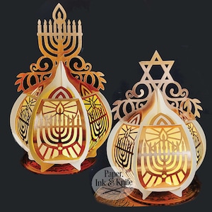 Lanterne en papier découpé 3D SVG Menorah, luminaire de Hanukah, Lightbox, PDF, Eps, PNG, Dxf, usage Commercial