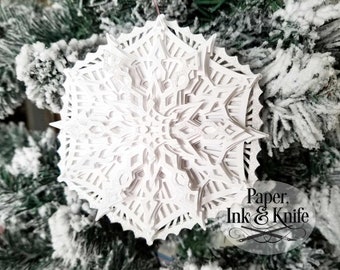 Snowflake 3. 3D Papercut SVG, PDF, Jpg, DXF Template, Layered Christmas Ornament Bauble, Shadowbox card, Hand or Machine cut, Commercial Use
