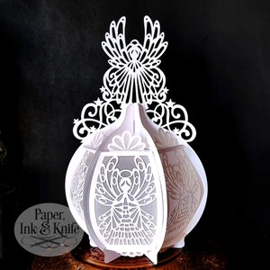 Ange SVG 3D, lanterne ronde en papier découpé, Noël, monument commémoratif, boîte lumineuse, PDF, Eps, PNG, Dxf, usage commercial