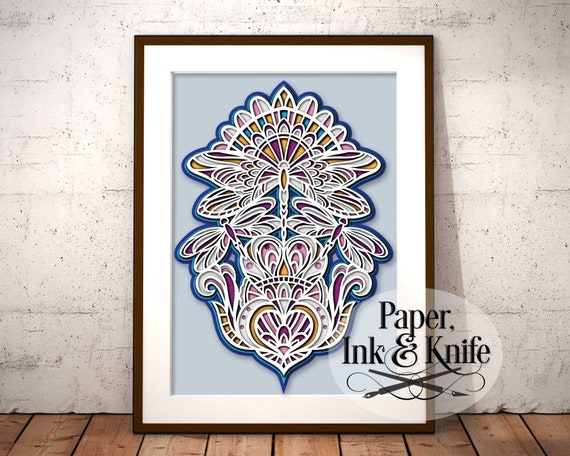 Download Dragonflies Layered Papercut Template Jpg Commercial Use Dxf Intricate 3d Mandala Machine Or Hand Cut Svg Eps Pdf Instant Download Clip Art Image Files Papercraft Kromasol Com