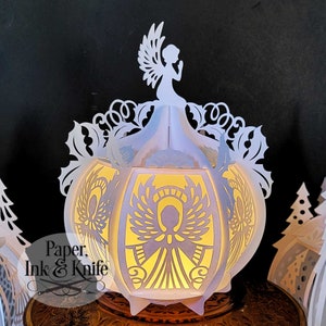 3D SVG Angel Bidden ronde papier gesneden lantaarn, kerstverlichting, lightbox, pdf, eps, png, dxf, commercieel gebruik