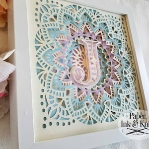 Monogram Mandala Papercut Layered Shadowbox Template, 3D SVG, DXF, PNG, Pdf, Papercut Lightbox, for Machine or Hand cut Commercial Use image 7
