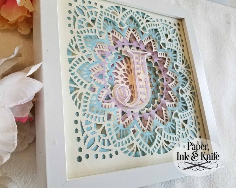 Monogram Mandala Papercut Layered Shadowbox Template, 3D SVG, DXF, PNG, Pdf, Papercut Lightbox, for Machine or Hand cut Commercial Use image 7