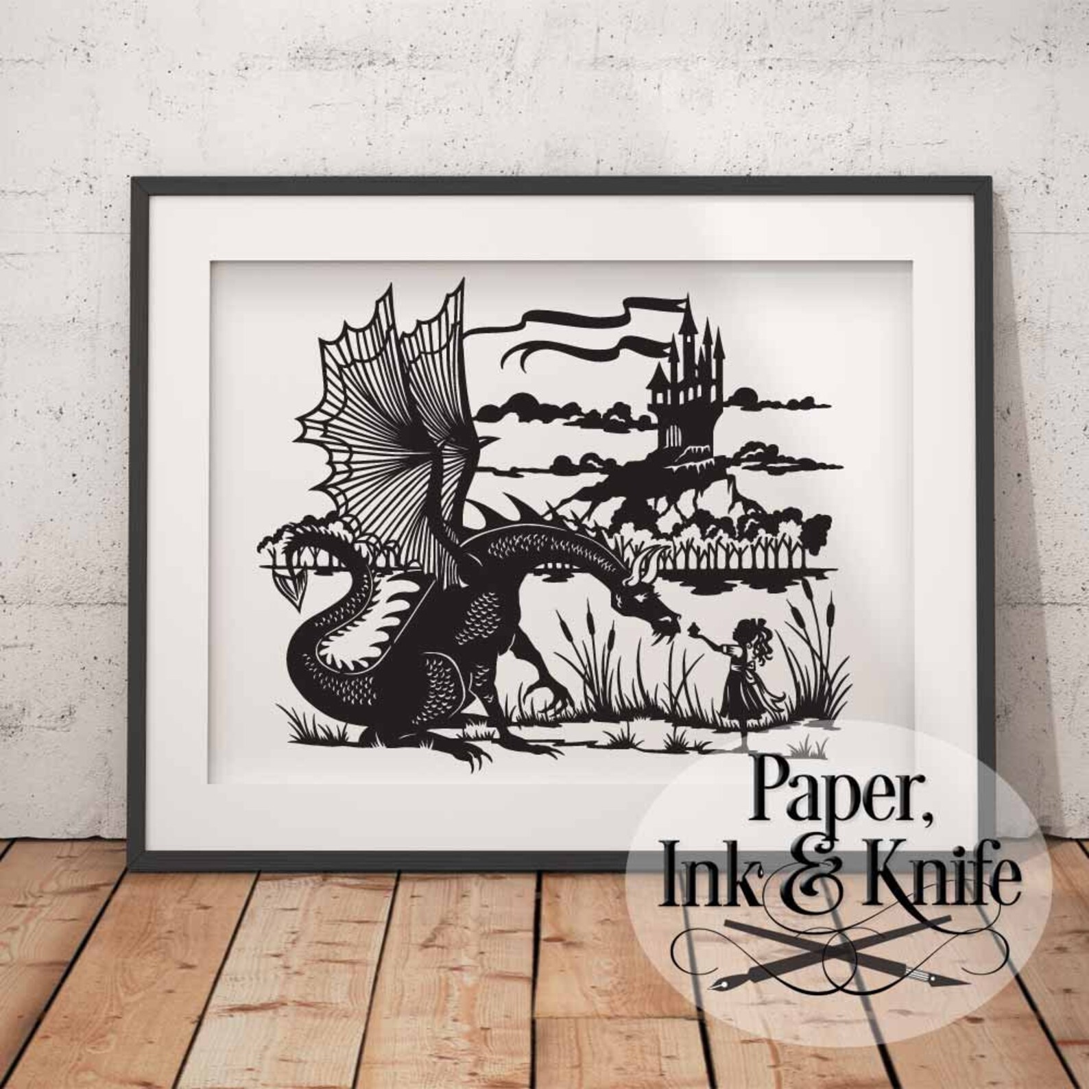 Dragon With Girl Papercut Template Fairytale Castle Dragon - Etsy UK