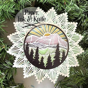 Berg Mandala Papierschnitt Shadowbox Vorlage, SVG, DXF, PDF, png, 3D Papier, Sofort Download, für Maschine oder Hand geschnitten kommerzielle Nutzung