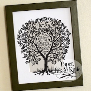 Árbol genealógico grande - Plantilla Papercut. Uso comercial o personal. Incluye archivos PDF y SVG.