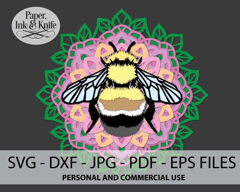 BumbleBee 3D Papercut Template SVG, PDF, JPG Dxf, Layered Paper Ornament, DiY Shadowbox card, Hand or Machine cut, Commercial Use image 2