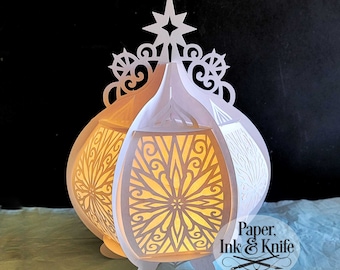 3D SVG Round Star Paper Cut Lantern, Lightbox, PDF, Eps, PNG, Dxf, Commercial Use