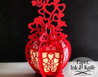 3D SVG Cute Hearts Round Paper Cut Lantern, Wedding, Lightbox, Valentine, PDF, Eps, PNG, Dxf, Commercial Use