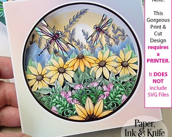 Dragonfly Garden Papercut Shadow Box Template (PNG, PDF)