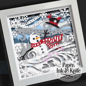 Snowman Hat Blowing 3D SVG Papercut Shadowbox Template, Lightbox, Dxf, Pdf, Png, Eps, Commercial Use hand or machine cut