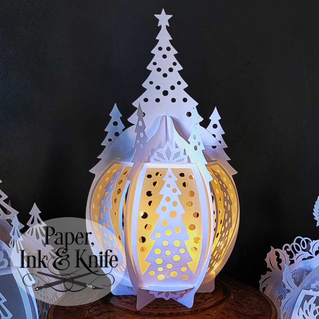 3D SVG Christmas Tree Dots Paper Cut Lantern, Round Luminary, Lightbox ...