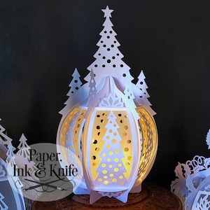 3D SVG Weihnachtsbaum Punkte Scherenschnitt Laterne, runde Leuchte, Lightbox, PDF, Eps, PNG, Dxf, kommerzielle Nutzung