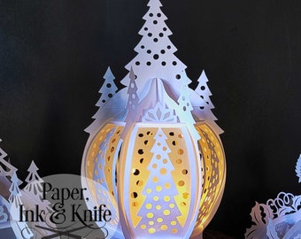 3D SVG Christmas Tree Dots Paper Cut Lantern, Round Luminary, Lightbox, PDF, Eps, PNG, Dxf, Commercial Use