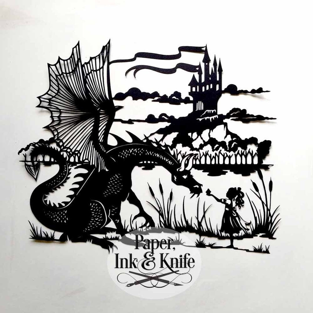 Dragon With Girl, Papercut Template, Fairytale Castle, Dragon Wall ...