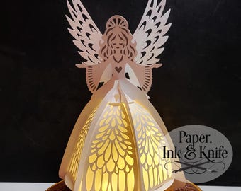 Angel of Light Paper Cut Lantern, Lightbox, 3D SVG, PDF, Eps, Dxf