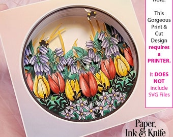 3D Print & Cut Bee Garden Papercut Shadow Box Template, PNG, PDF, 11 layers Commercial Use, Requires a Printer