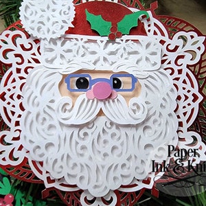 Kerstman 3D Papercut-sjabloon SVG, PDF, PNG Dxf, gelaagde papieren ornamentbal, Shadowbox-kaart, hand- of machinaal gesneden, commercieel gebruik