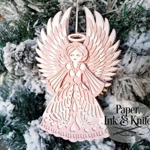Angel, 3D Papercut Template SVG, PDF, JPG Dxf, Layered Christmas Ornament Bauble, Shadowbox card, Hand or Machine cut, Commercial Use