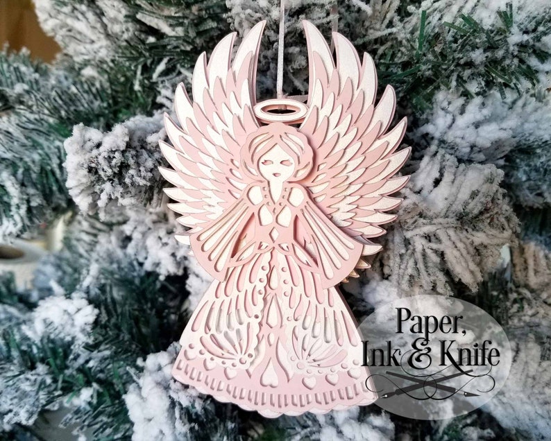 Angel, 3D Papercut Template SVG, PDF, JPG Dxf, Layered Christmas Ornament Bauble, Shadowbox card, Hand or Machine cut, Commercial Use 