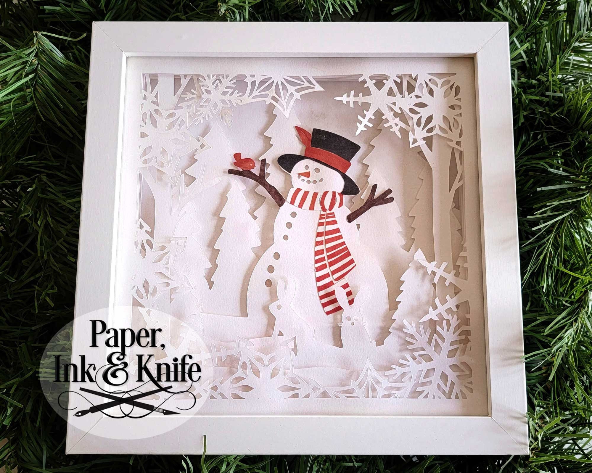 Snowman Shadow Box 3D Layered Papercut Template. Christmas