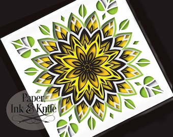 Sunflower Mandala Papercut Shadowbox Template, 3D SvG, DiY Instant Download, for Machine or Hand cut SVG, DXF, PDF Commercial