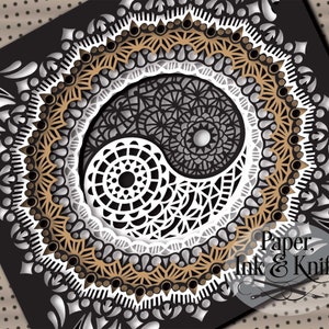 Yin Yang Papercut Shadowbox Template, 9 strati 3D Paper Mandala lightbox, Download istantaneo, Macchina o Taglio a mano SVG, DXF, PDF Uso commerciale