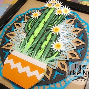 Cactus Saguaro, modèle de Shadowbox Papercut en couches, 3D Svg, Dxf, Pdf, Png, Eps, usage Commercial