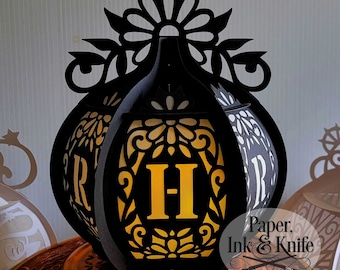 3D SVG Monogram Paper Cut Lantern, Customizable Lightbox, PDF, Eps, PNG, Dxf, Commercial Use