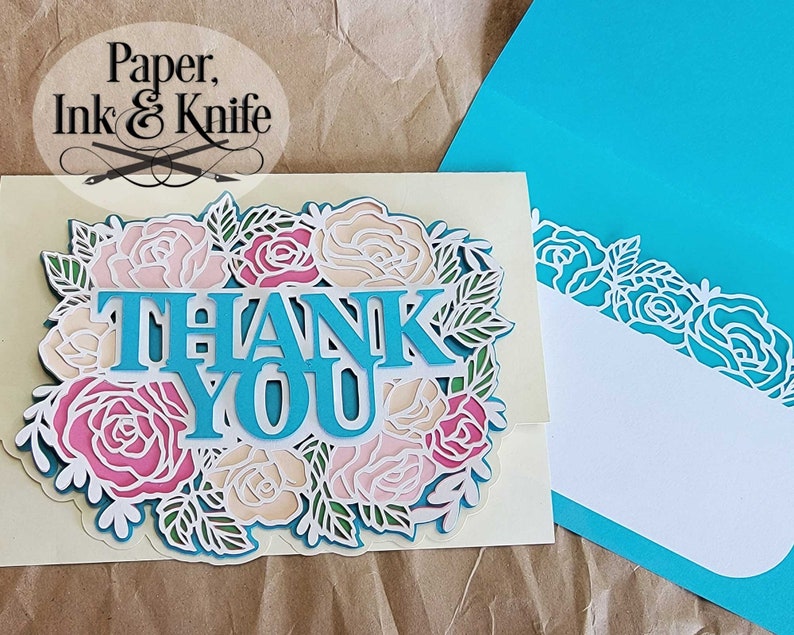 3D Thank You Card Papercut Template SVG, PDF, JPG Dxf, Layered Paper Mandala Shadowbox card, Hand or Machine cut, Commercial Use image 5