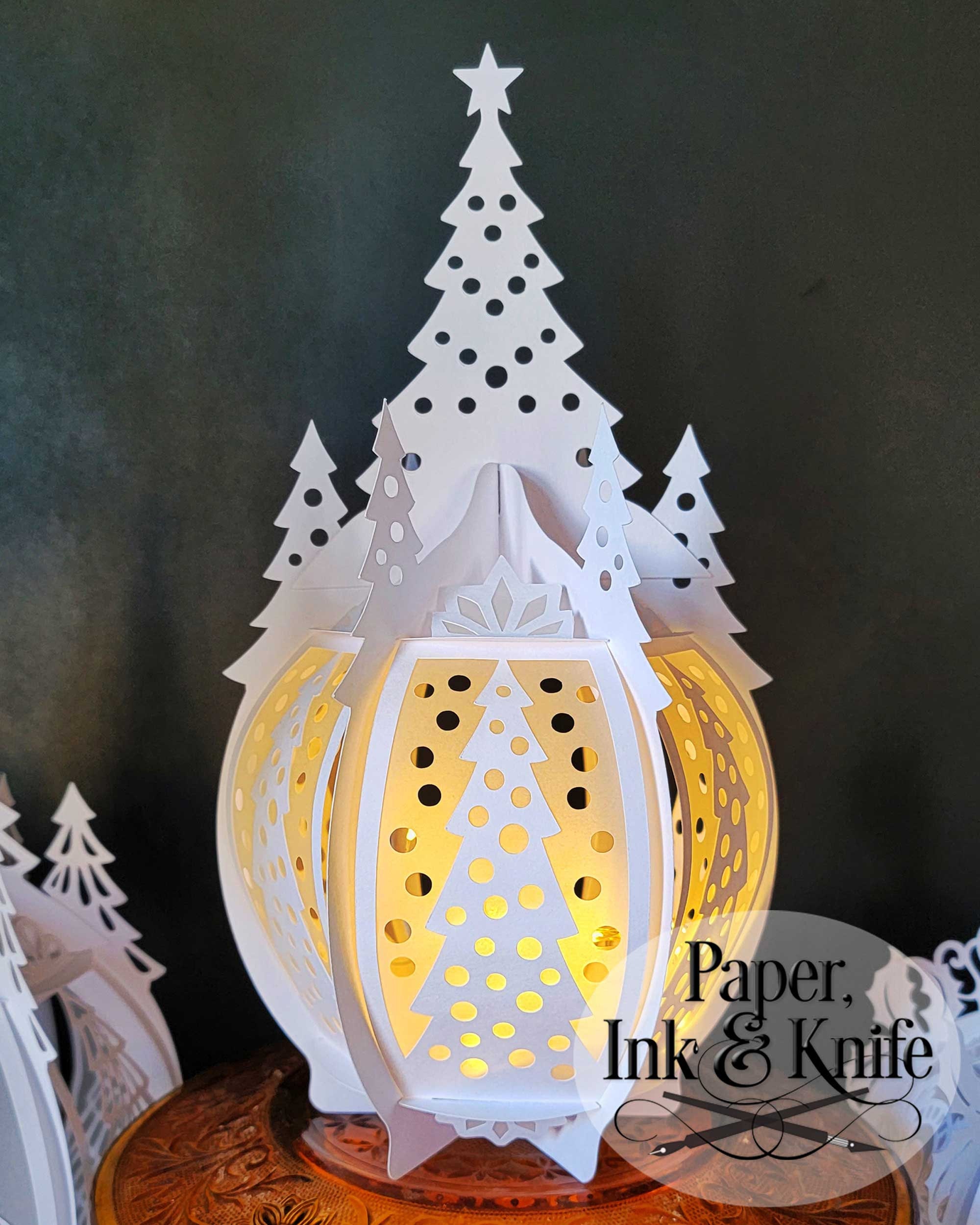 3D SVG Christmas Tree Dots Paper Cut Lantern, Round Luminary, Lightbox ...