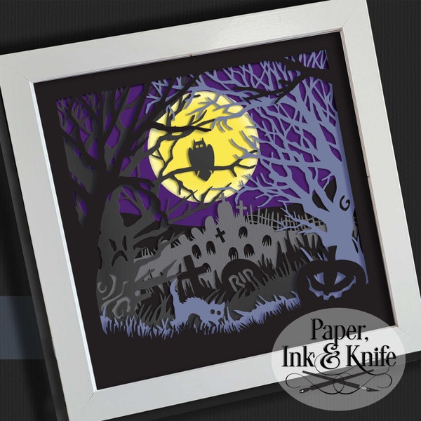Graveyard 3D SVG Halloween Shadowbox, Layered Lightbox, Commercial Use, Png, Pdf, Svg, Eps, Dxf for Cricut, Silhouette and hand cutting