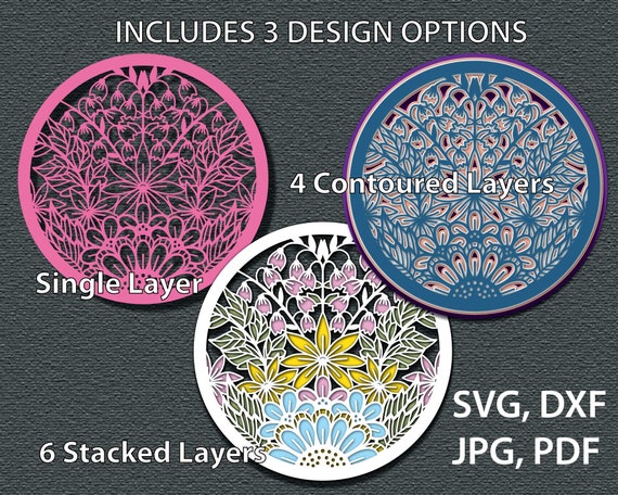 Doodle Garden Mandala Papercut Shadowbox Template, 3D