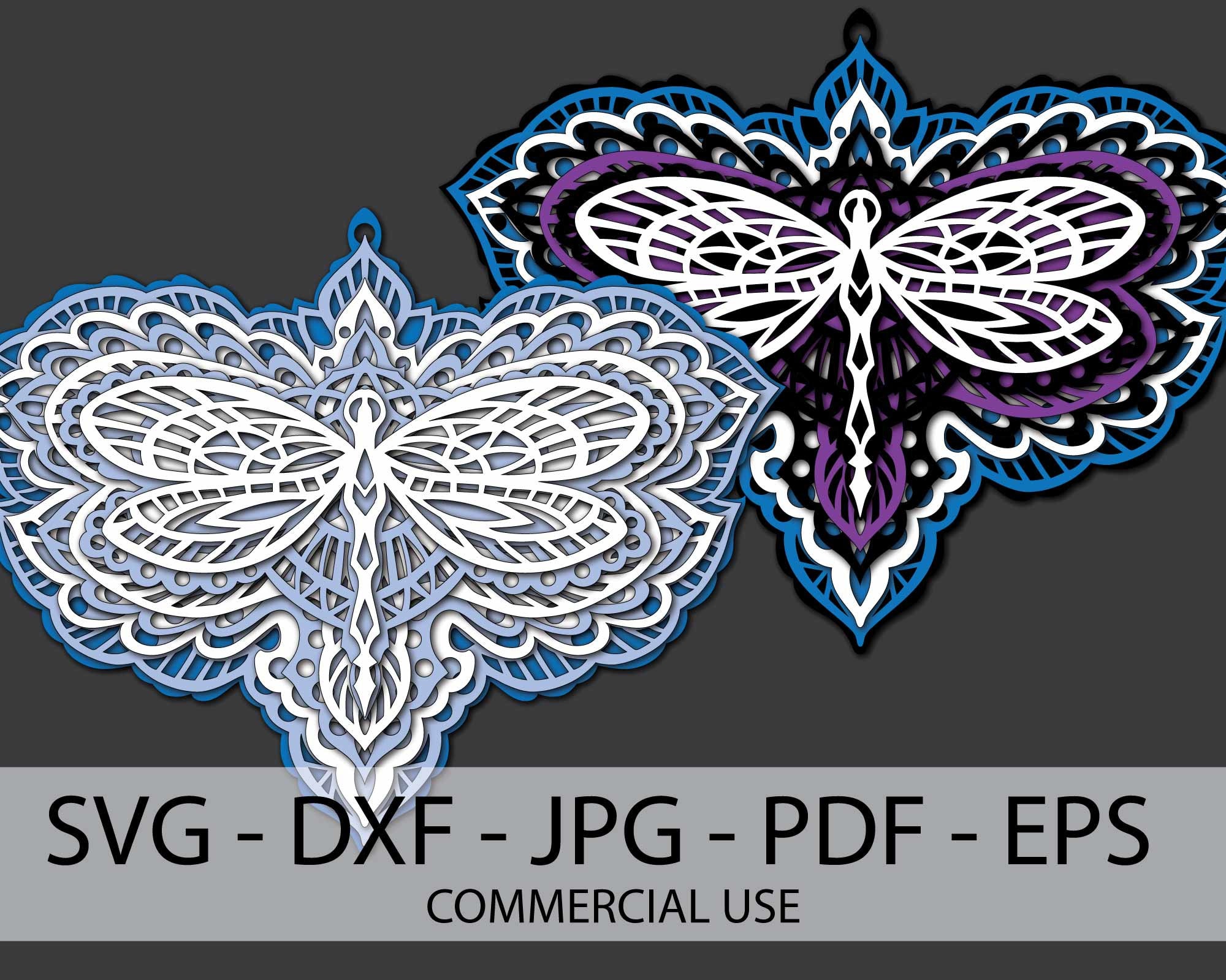 Download Dragonfly 3D Papercut Template SVG PDF JPG Dxf Layered | Etsy