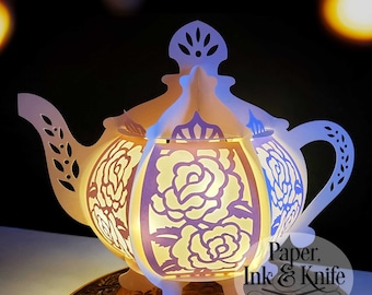 3D SVG Teapot Paper Cut Lantern, decor Luminary, Lightbox, PDF, Eps, PNG, Dxf, Commercial Use