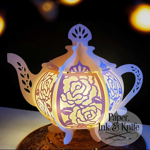 3D Teapot Paper Cut Lantern, Decor Luminary (PDF, SVG, PNG)